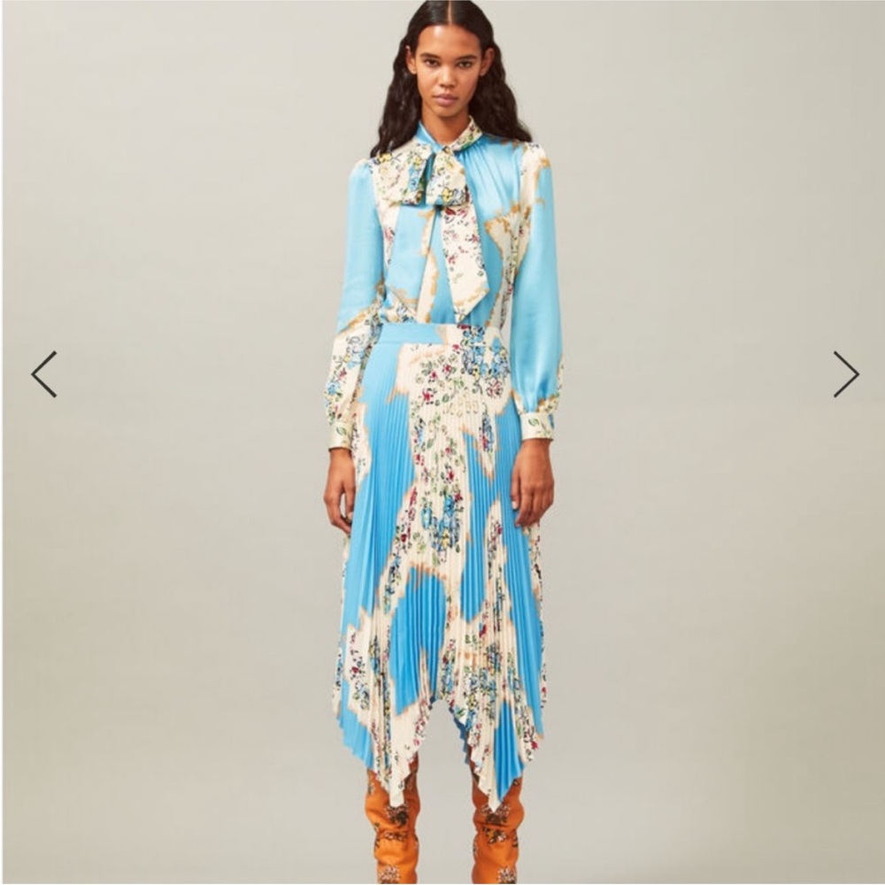 Tory Burch Sunburst Pleated Midi skirt in blue